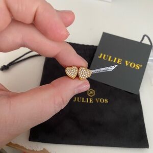 NWT Julie Vos Gold Heart Pave Stud Earrings